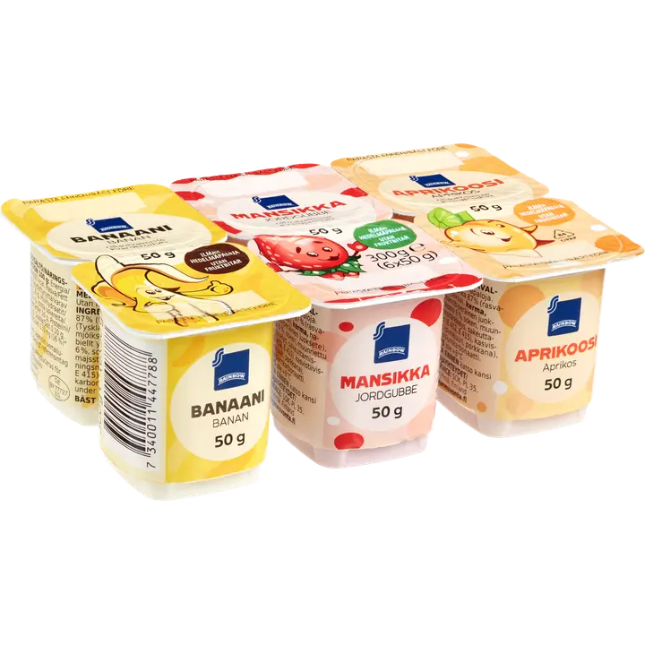 Rainbow 6x50g hedelmärahka, mansikka, banaani ja aprikoosi