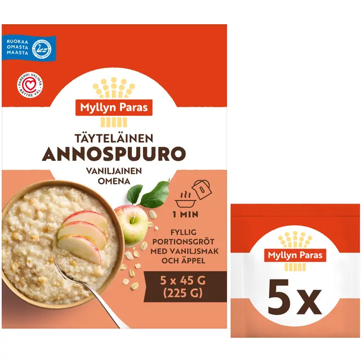 Myllyn Paras Täyteläinen Annospuuro Vaniljainen Omena 5x45g
