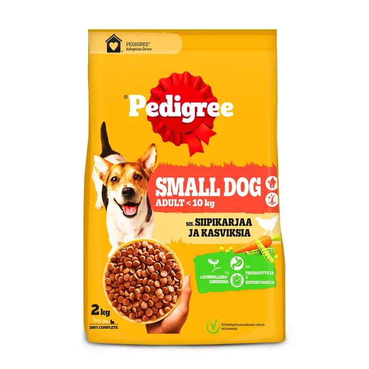 Pedigree Mini 2kg Linnuliha&Köögiviljad alla 10kg koertele