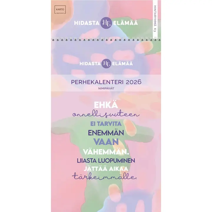 Perhekalenteri 2026 hidasta elämää
