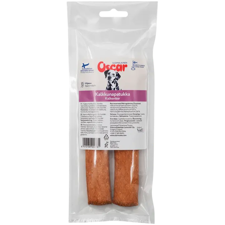 Oscar Kalkkunapatukka 70 g koirille täydennysrehu
(kahden kappaleen paketti)