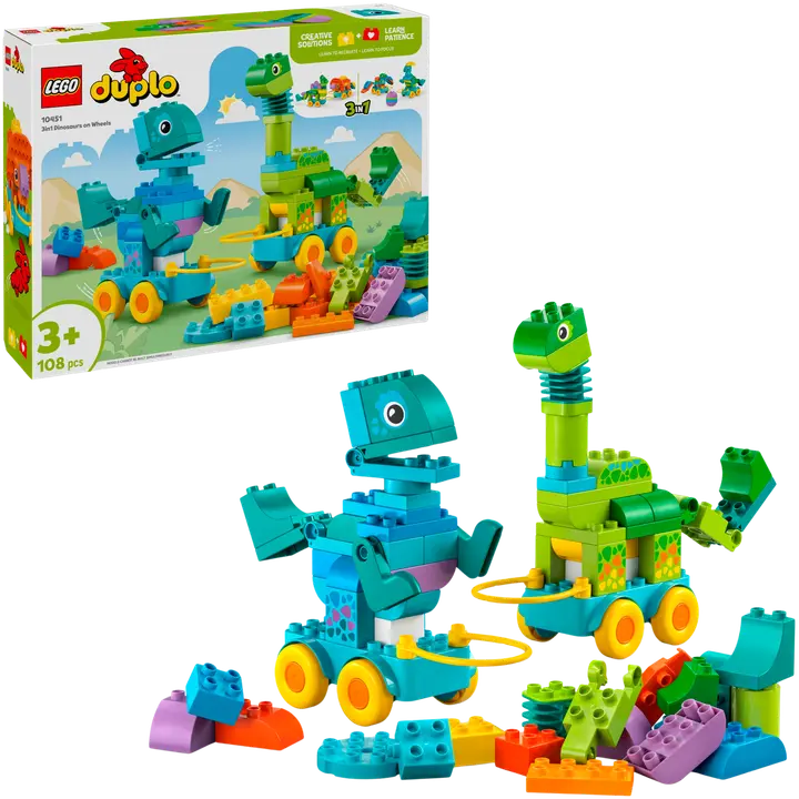 LEGO® DUPLO Town 10451 Dinosauruksia pyörien päällä – 3in1-setti