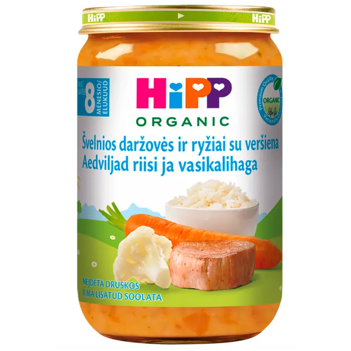 HiPP Aedviljad riisi ja vasikalihaga ÖKO al. 8k