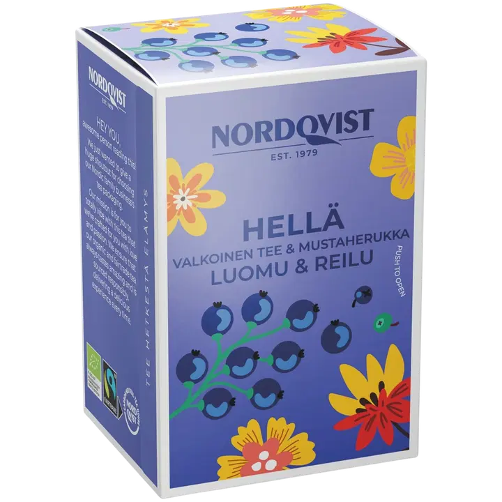 Nordqvist Hellä valkoinen tee & mustaherukka 20x1,5g luomu & Reilu kauppa