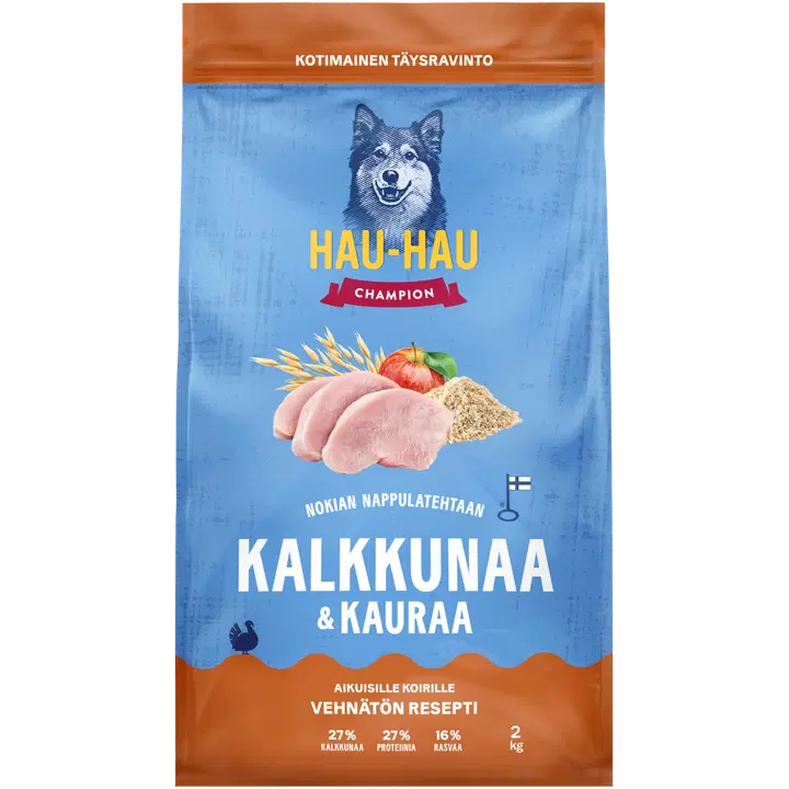 Hau-Hau Champion Nokian Nappulatehtaan Kalkon & havre helfoder för vuxna hundar 2 kg