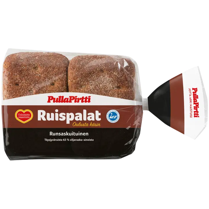 Pulla-Pirtti Ruispalat 6/360g halkaistu laktoositon runsaskuituinen täysjyväruisleipä
