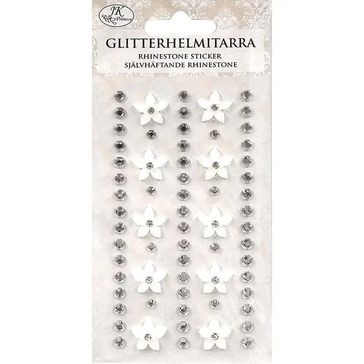 J.K. Primeco Glitterhelmitarra Kukka ja helmet valkoinen