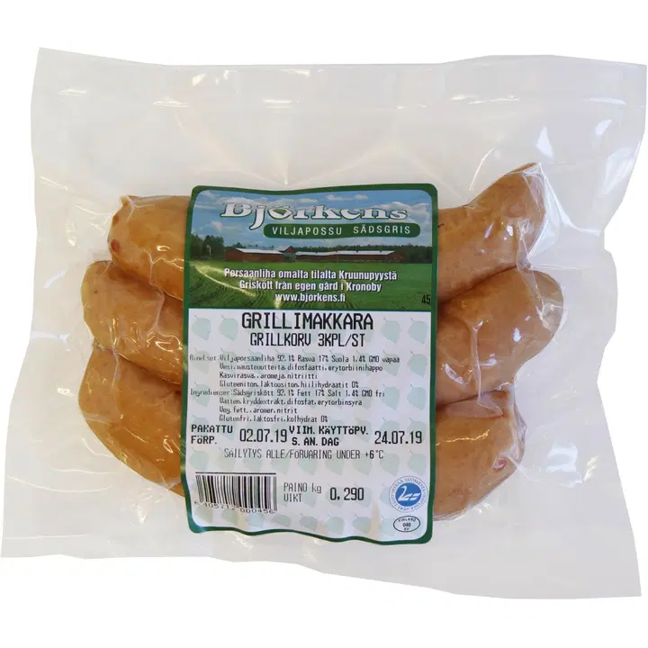 Björkens lihaisa 92 % grillimakkara 3 kpl 290 g