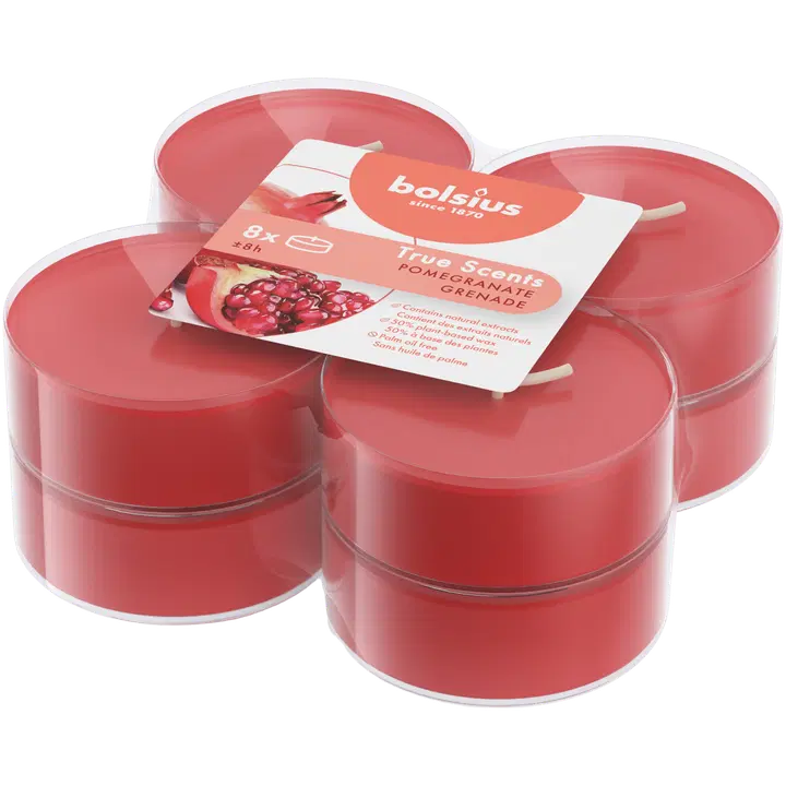 Bolsius True Scents – tuoksulämpökynttilät, maksikoko – Pomegranate – punainen – 8 kpl/pakkaus