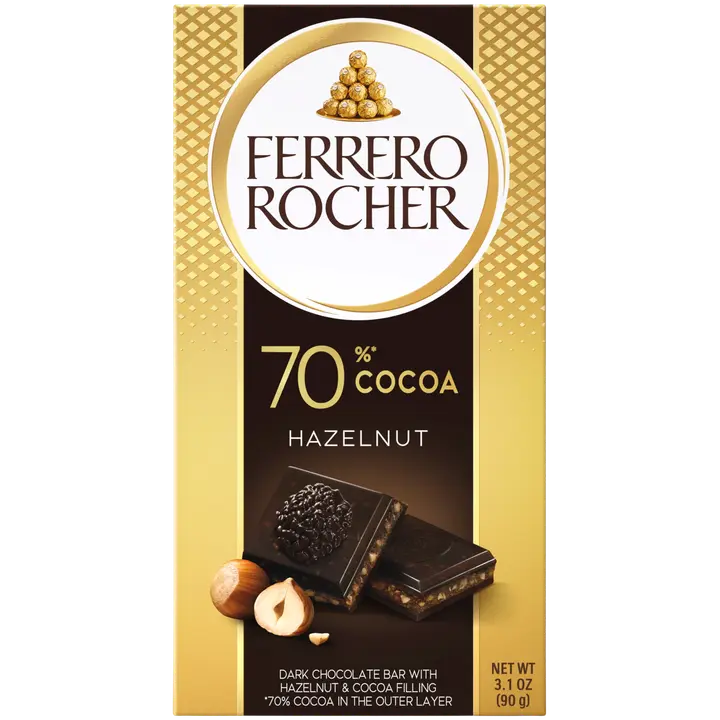Ferrero Rocher -tummasuklaa-hasselpähkinäsuklaalevy 90g
