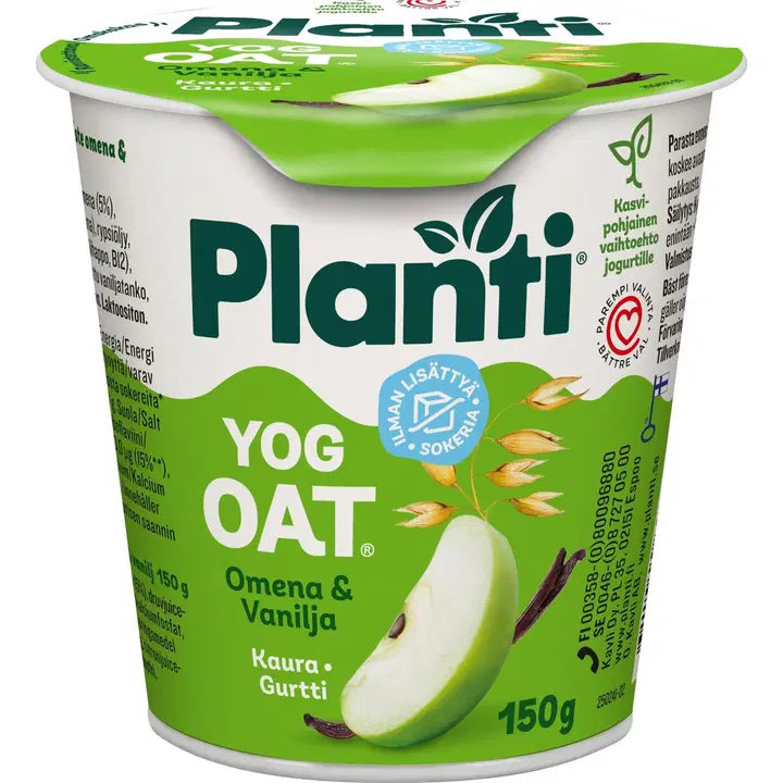 Planti YogOat omena-vanilja, kauratuote hapatettu jogurttihapatteella 150g
