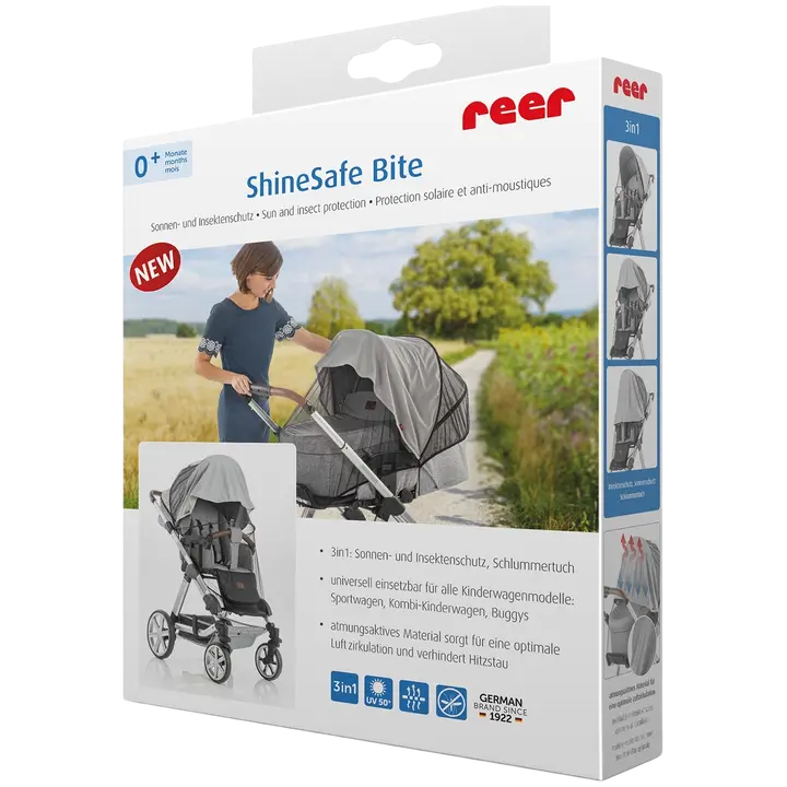 Reer ShineSafe Bite aurinko- ja hyönteissuoja lastenvaunuille harmaa
