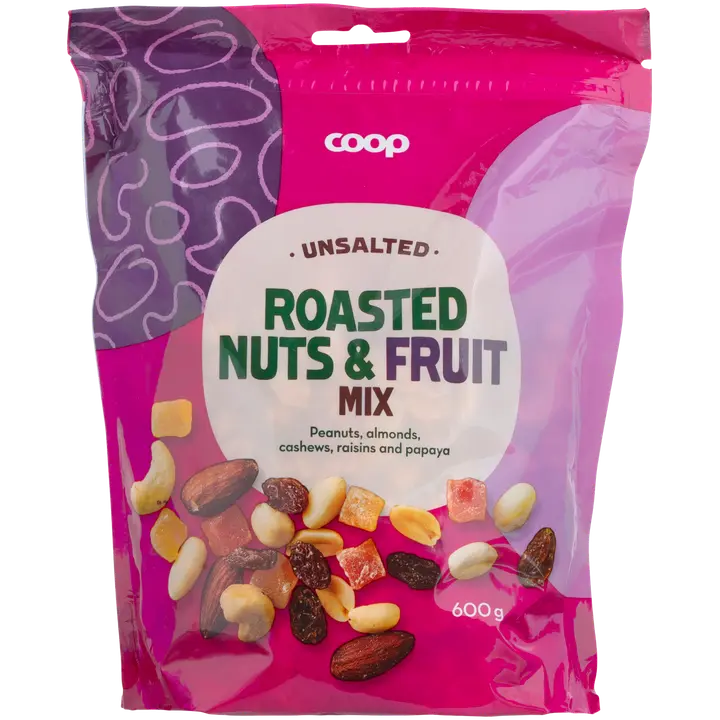 Coop pähkinä & hedelmäsekoitus paahdettu/suolaton 600 g