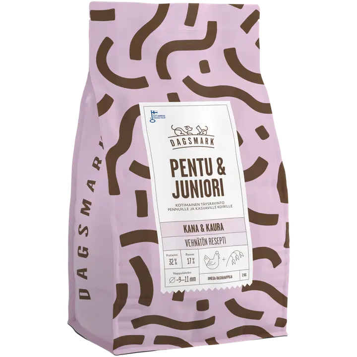 Dagsmark PENTU & JUNIORI koiran kuivaruoka vehnätön kana-kaura 2 kg