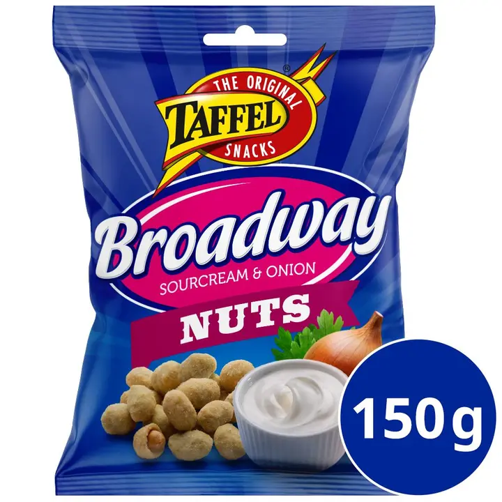 Taffel Broadway Nuts sourcream & onion kuorrutettu maapähkinä 150g