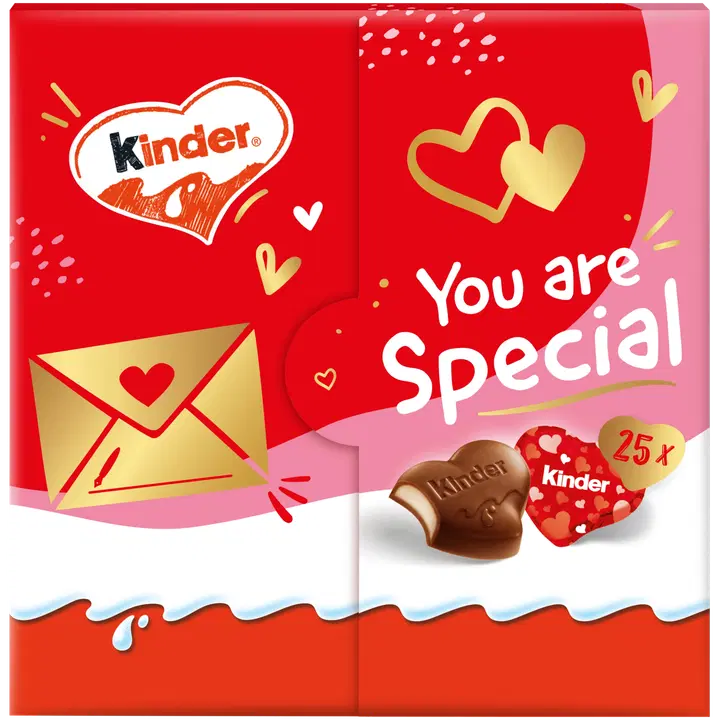 Kinder suklaarasia sisältää 25 sydämenmuotoista konvehdia 107g