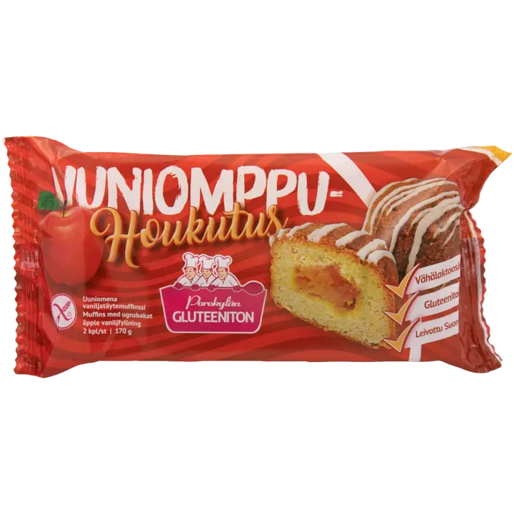 Porokylän Uuniomppuhoukutus 2 kpl / 170 g gluteeniton uuniomenan makuinen täytemuffinssi