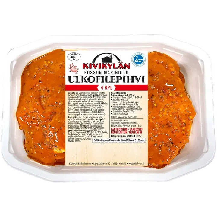 Kivikylän Porsaan ulkofilepihvi marinoitu 4kpl n600g