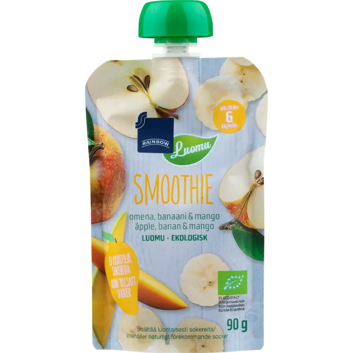 Rainbow smoothie omena, banaani & mango luomu 90 g 6 kk