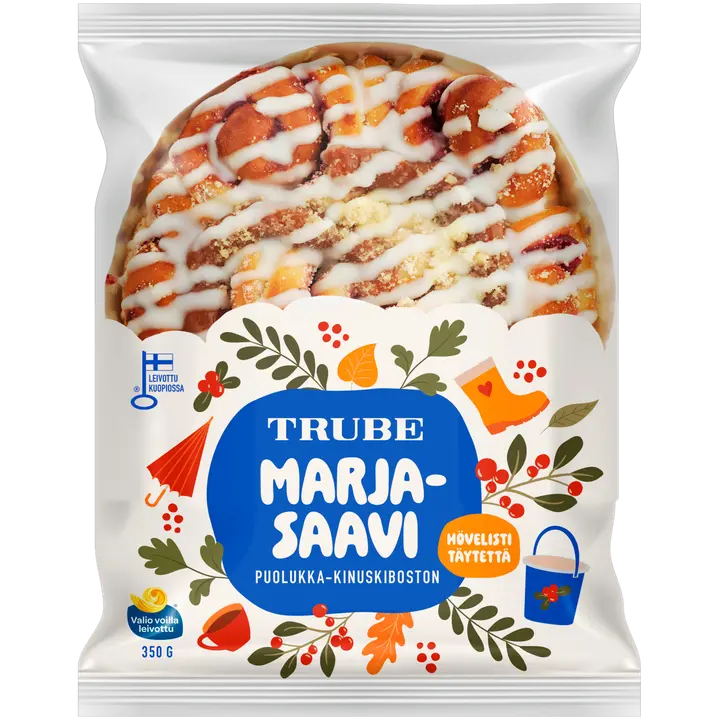 Trube Marjasaavi Puolukka-kinuskiboston 350g puolukka-kinuskitäytteinen bostonpulla