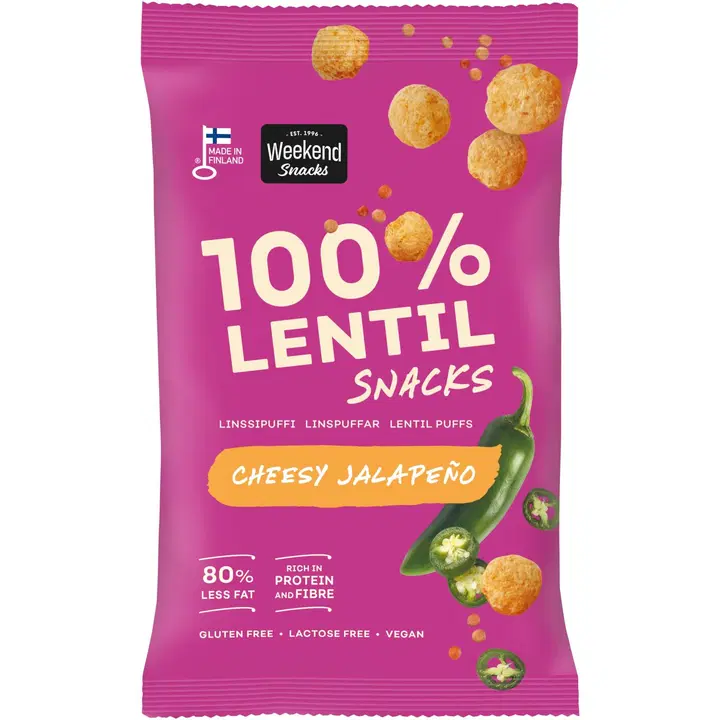 Weekend Snacks Juuston ja jalapenon makuinen puffattu linssisnacks 45g