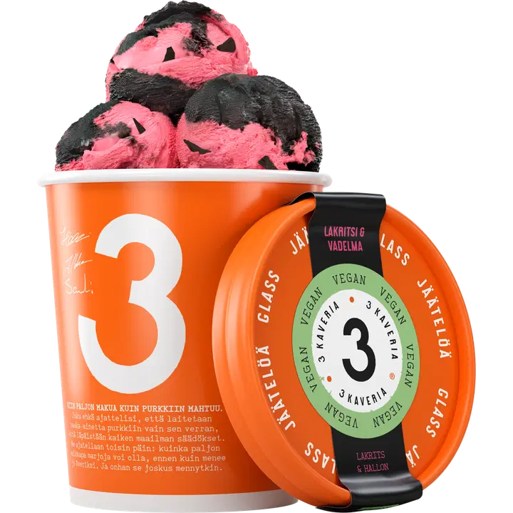 3 Kaveria Vegaaninen Lakritsi & Vadelma jäätelö 500ml/400g