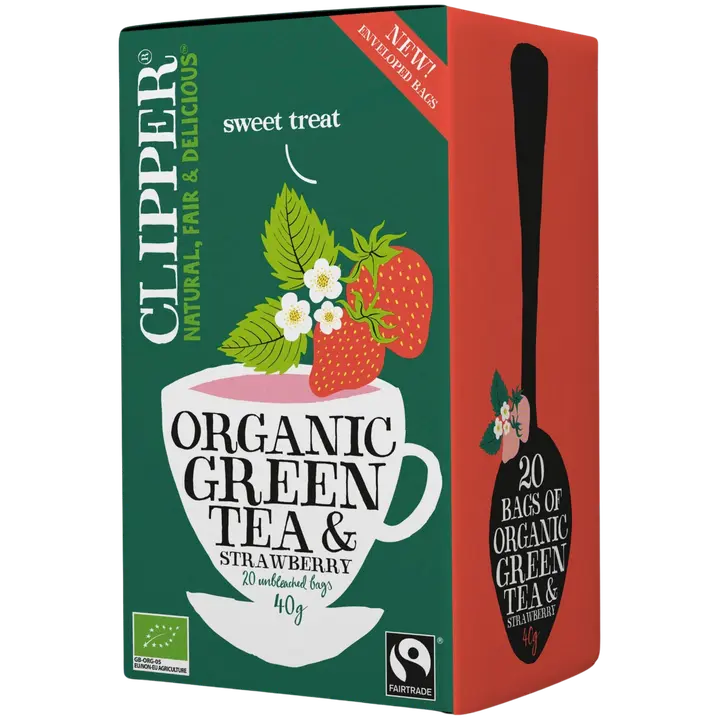 Clipper Luomu Vihreä tee, mansikka 40g / 20ps Reilu kauppa