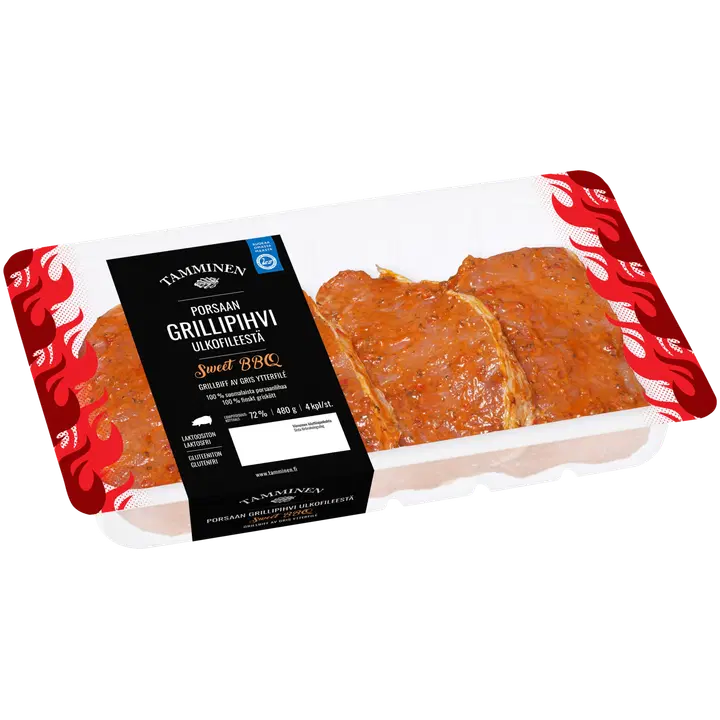 Tamminen porsaan grillipihvi ulkofileestä sweet BBQ 4kpl 480g