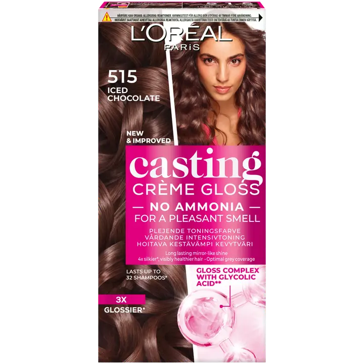 L'Oréal Paris Casting Crème Gloss 515 Iced Chocolate Vaaleanruskea Tuhka Mahonki kevytväri 1kpl