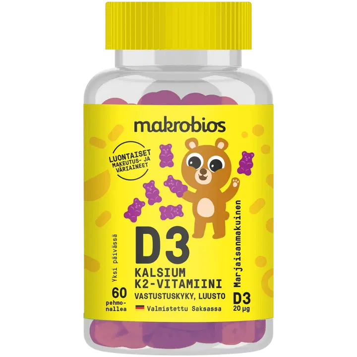Makrobios Pehmonalle D3 + kalsium + K2-vitamiini 60kpl 120g