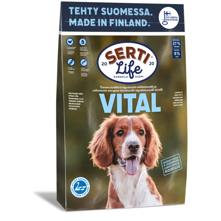 KOTIMAINEN SertiLife Vital, kanaa sisältävä täysravinto ikääntyville ja keventäville koirille 4 kg