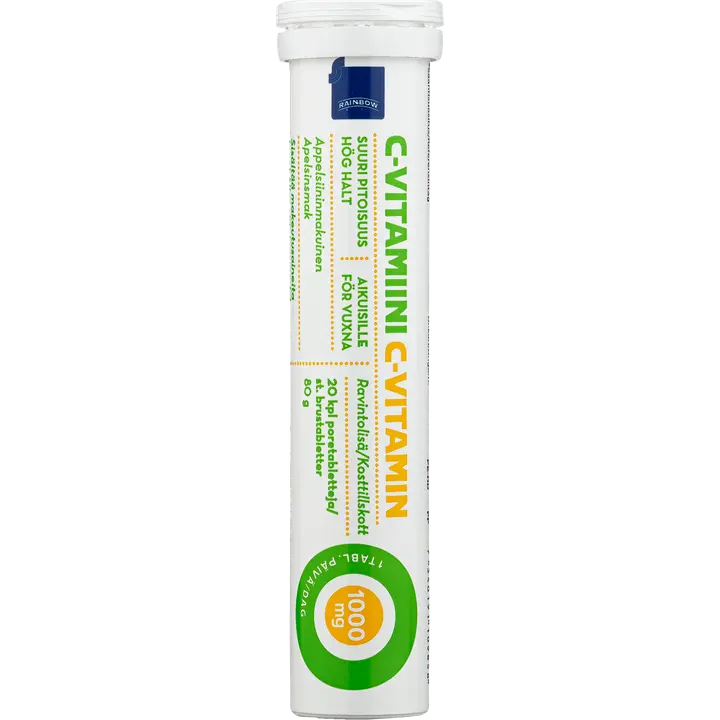 Rainbow C-vitamiiniporetabletti appelsiininmakuinen 1000mg ravintolisä 20kpl/80g
