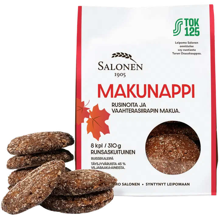 Leipomo Salonen Makunappi 8/310 g ruisleipä, halkaistu