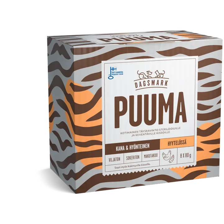 Dagsmark PUUMA kotimainen kissan täysravinto kana-hyönteinen hyytelössä 8x80 g