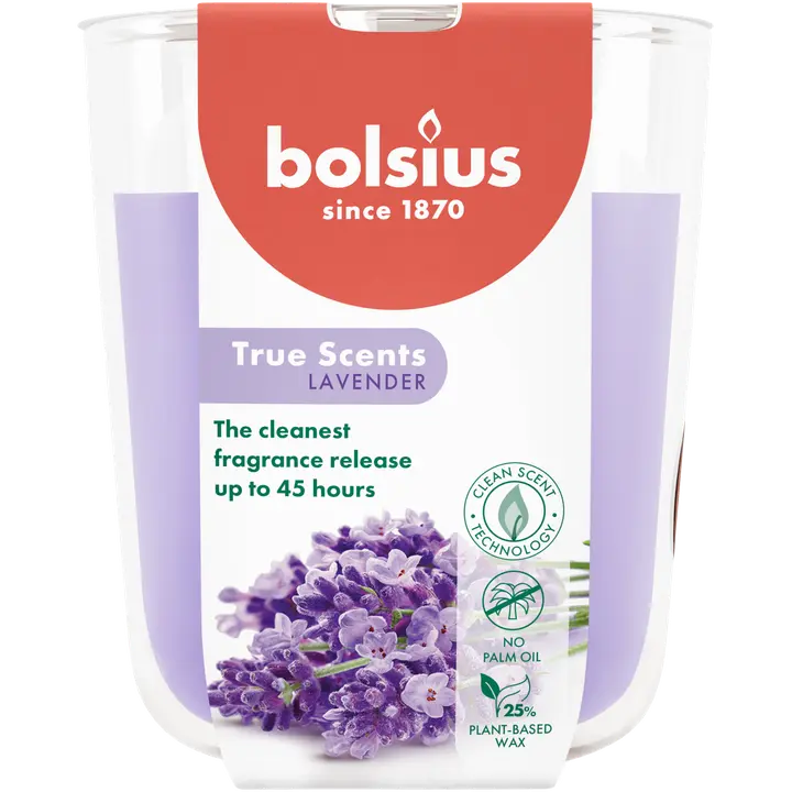 Bolsius True Scents – tuoksukynttilä lasissa – Lavender – sinivioletti – suuri