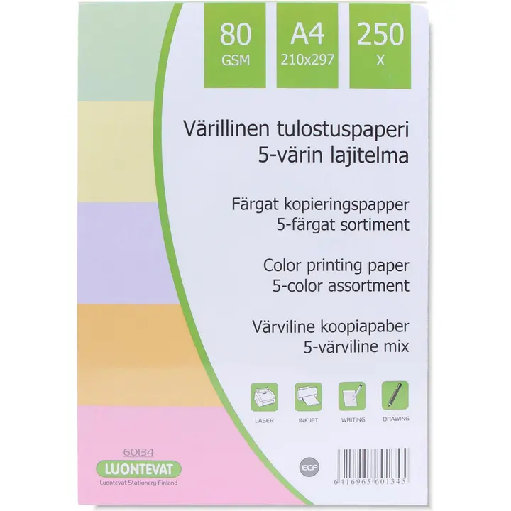 Teehoo värillinen tulostuspaperi A4 250kpl 5 väriä