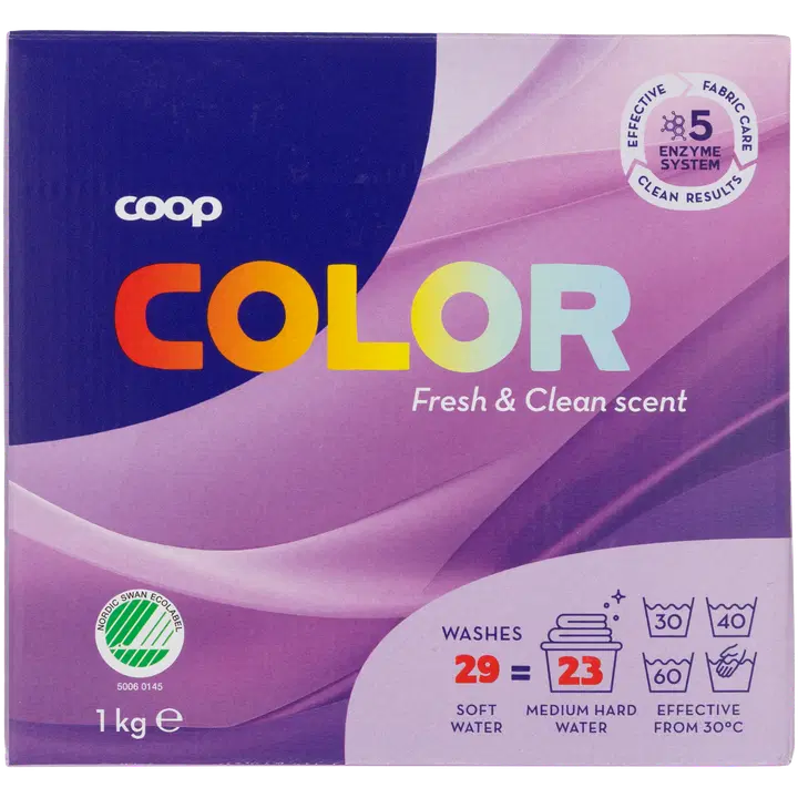 Coop Color tvättpulver för kulortvätt 1 kg