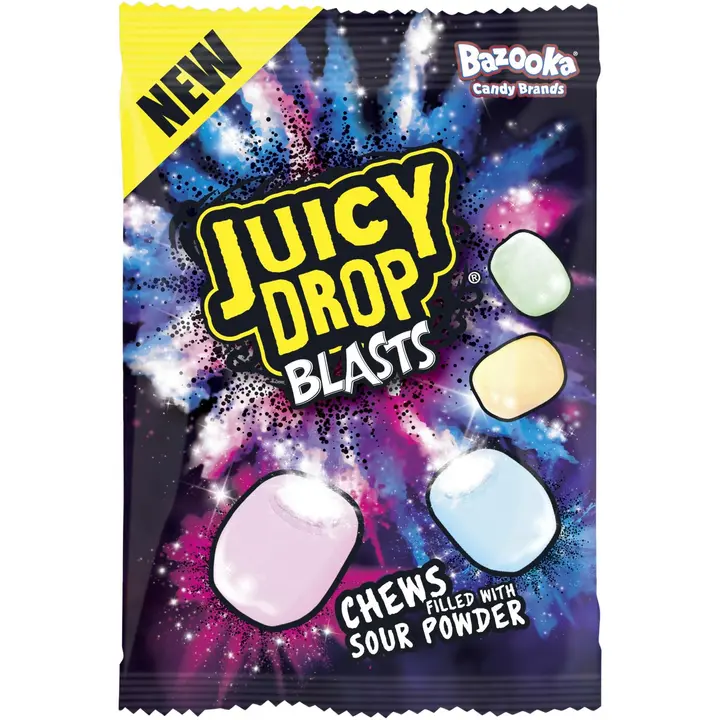 Bazooka Juicy Drop Blasts hedelmätoffee jauhetäytteellä 120g