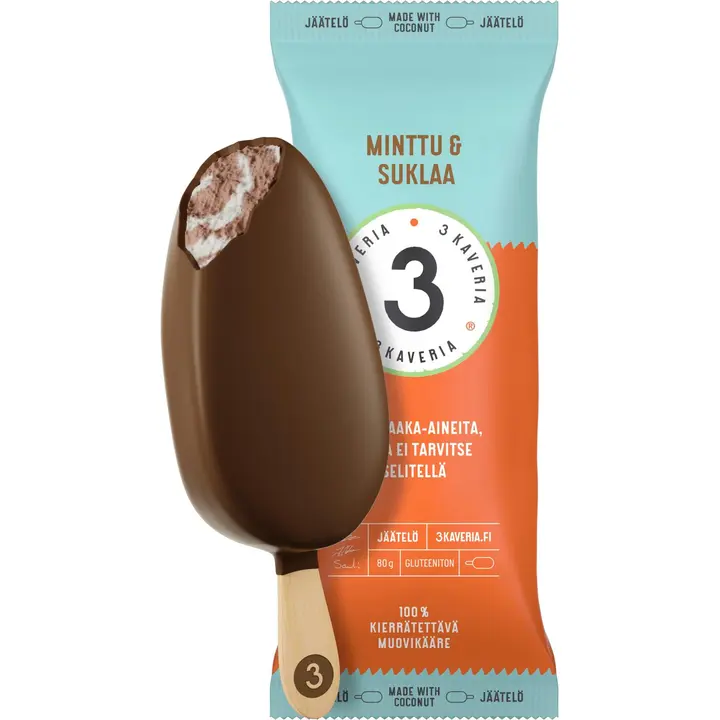 Kolmen Kaverin vegaaninen minttusuklaa jäätelöpuikko 110 ml/80 g