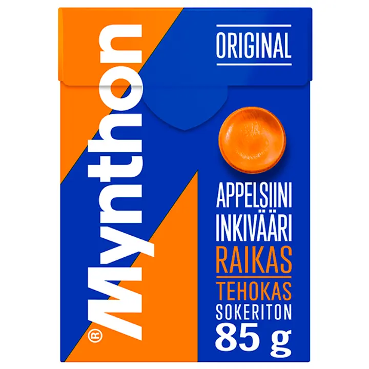 Mynthon Original Appelsiini-Inkivääri sokeriton +C kurkkupastilli 85g