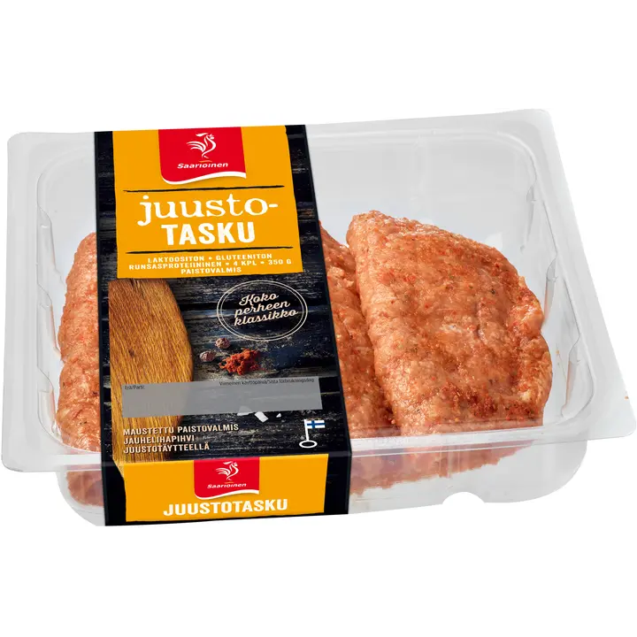 Saarioinen Juustotasku kypsentämätön jauhelihapihvi juustotäytteellä sulatettu 4kpl 350g