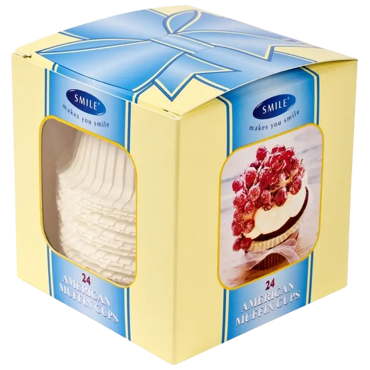 Smile® Ameerika muffinivormid, 24tk, valged, karbis, põhja Ø 50mm ja kõrgus 36mm. Top quality