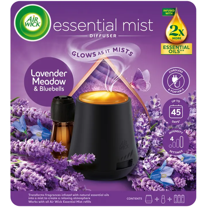 Airwick Essential Mist Ilmanraikastinkone & täyttö Lavender Meadow & Bluebells 20ml