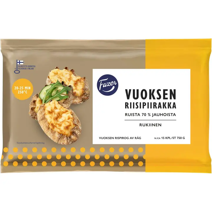 Fazer Vuoksen Riisipiirakka 15kpl 750g, raakapakaste