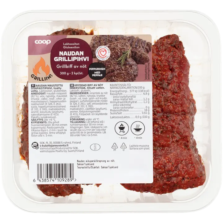 Coop Naudan grillipihvi pippurinen 300g
