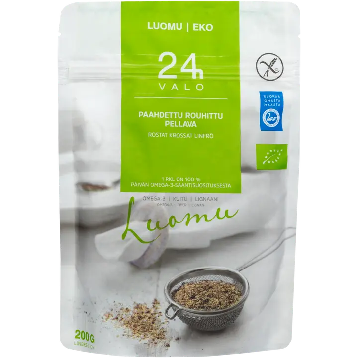 VALO24h paahdettu rouhittu pellava, Luomu 200g