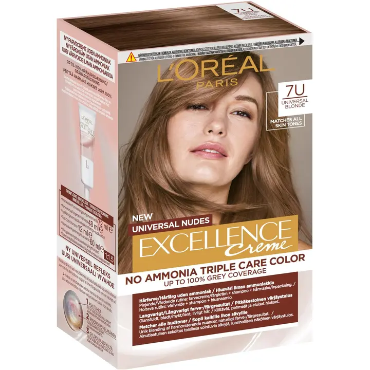 L'Oréal Paris Excellence Universal Nudes 7U Universal Blonde kestoväri ilman ammoniakkia 1kpl