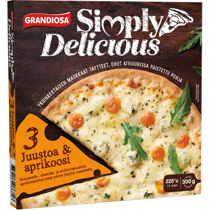 Grandiosa Simply Delicious kolme juustoa & aprikoosi pakastepizza 300g