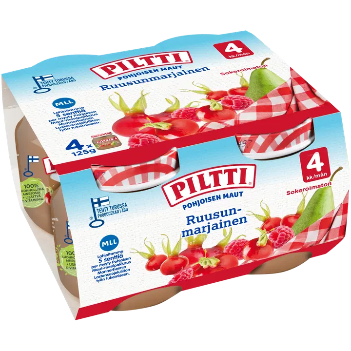 4xPiltti 4x125g Pohjoisen maut Ruusunmarjainen marja- ja hedelmäsose 4kk