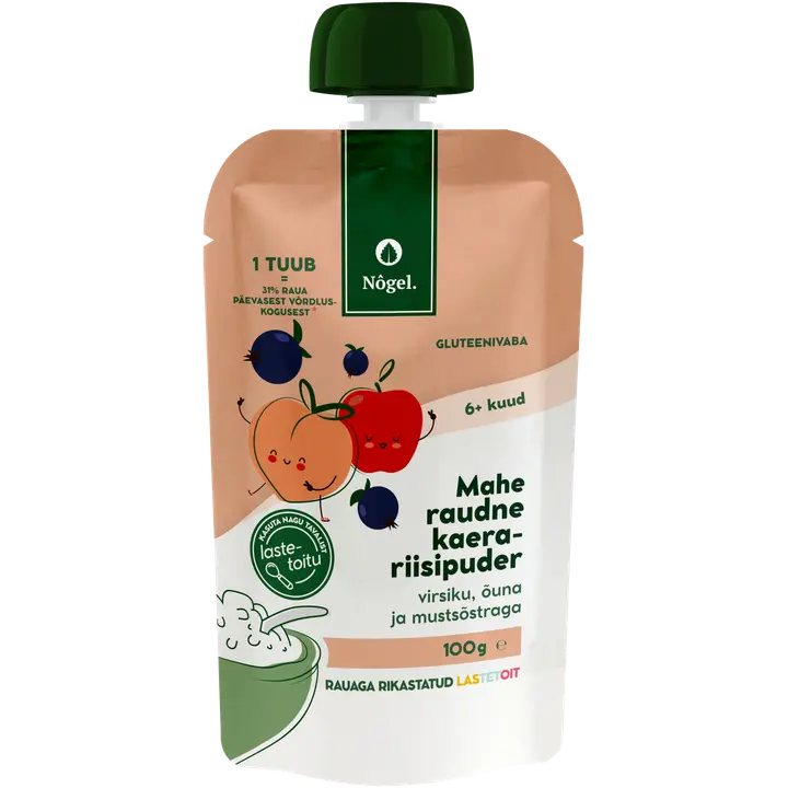Nogel Mahe Raudne kaera-riisipuder virsiku, õuna ja mustsõstraga 6k, 100 g